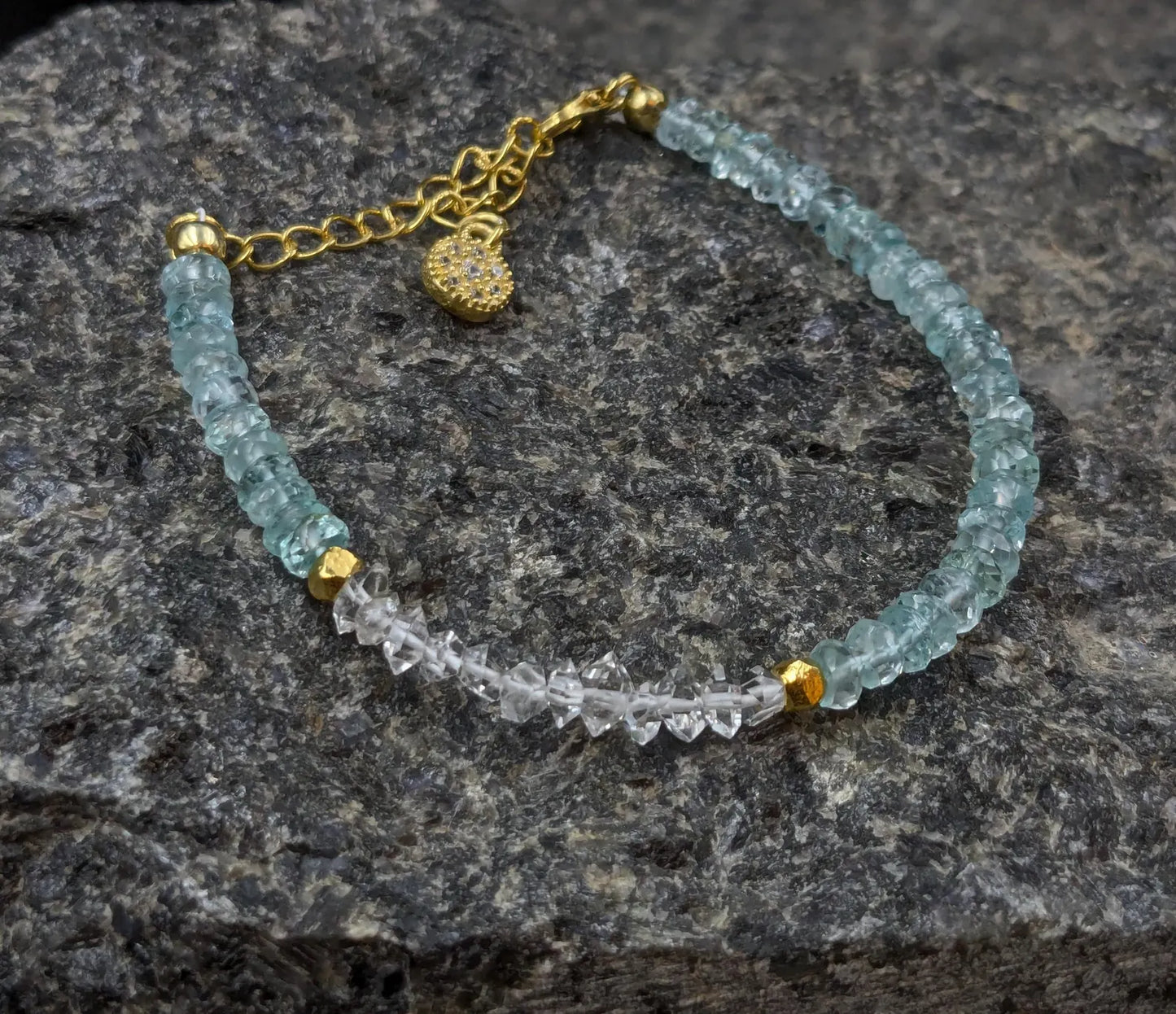 Aquamarine & Herkimer Gemstone Bracelet