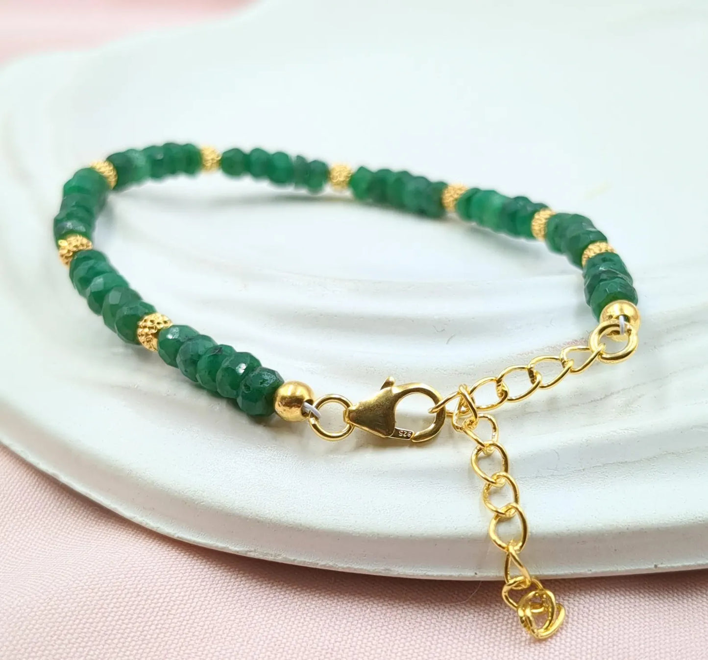Emerald Corundum Bracelet 18K Gold Filled