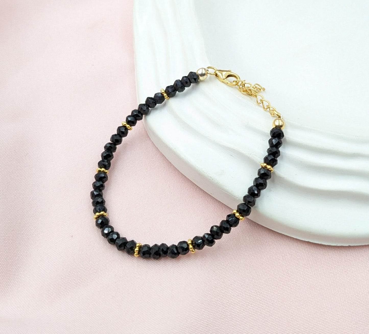Black Spinel Bracelet 18K Gold Filled