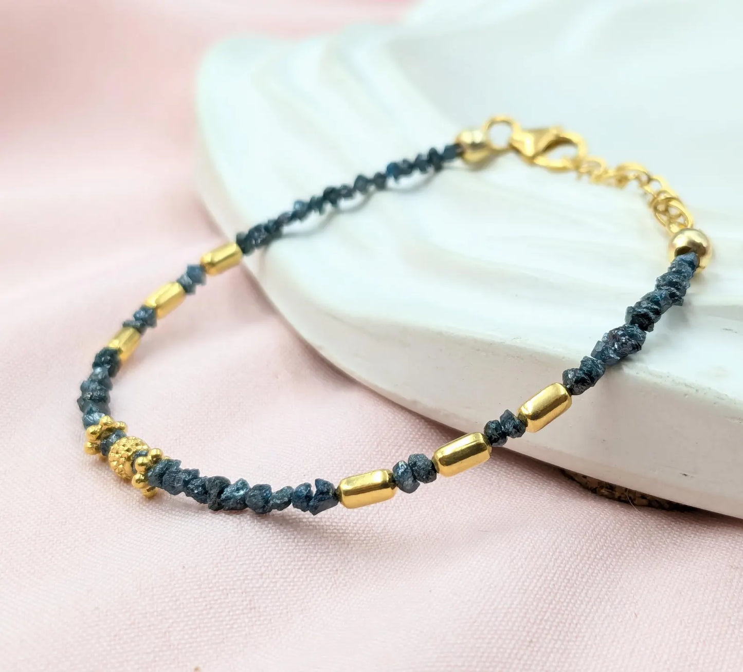 Blue Diamond Bracelet 18k Gold Filled Raw Rough Diamond Bracelet