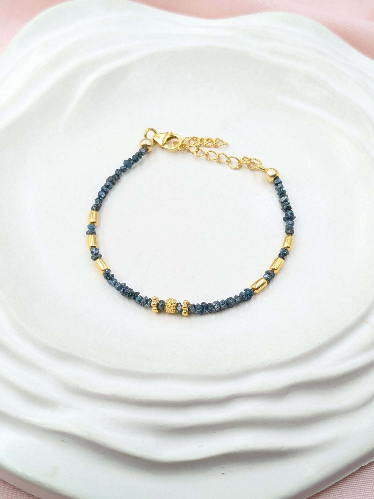 Blue Diamond Bracelet 18k Gold Filled Raw Rough Diamond Bracelet