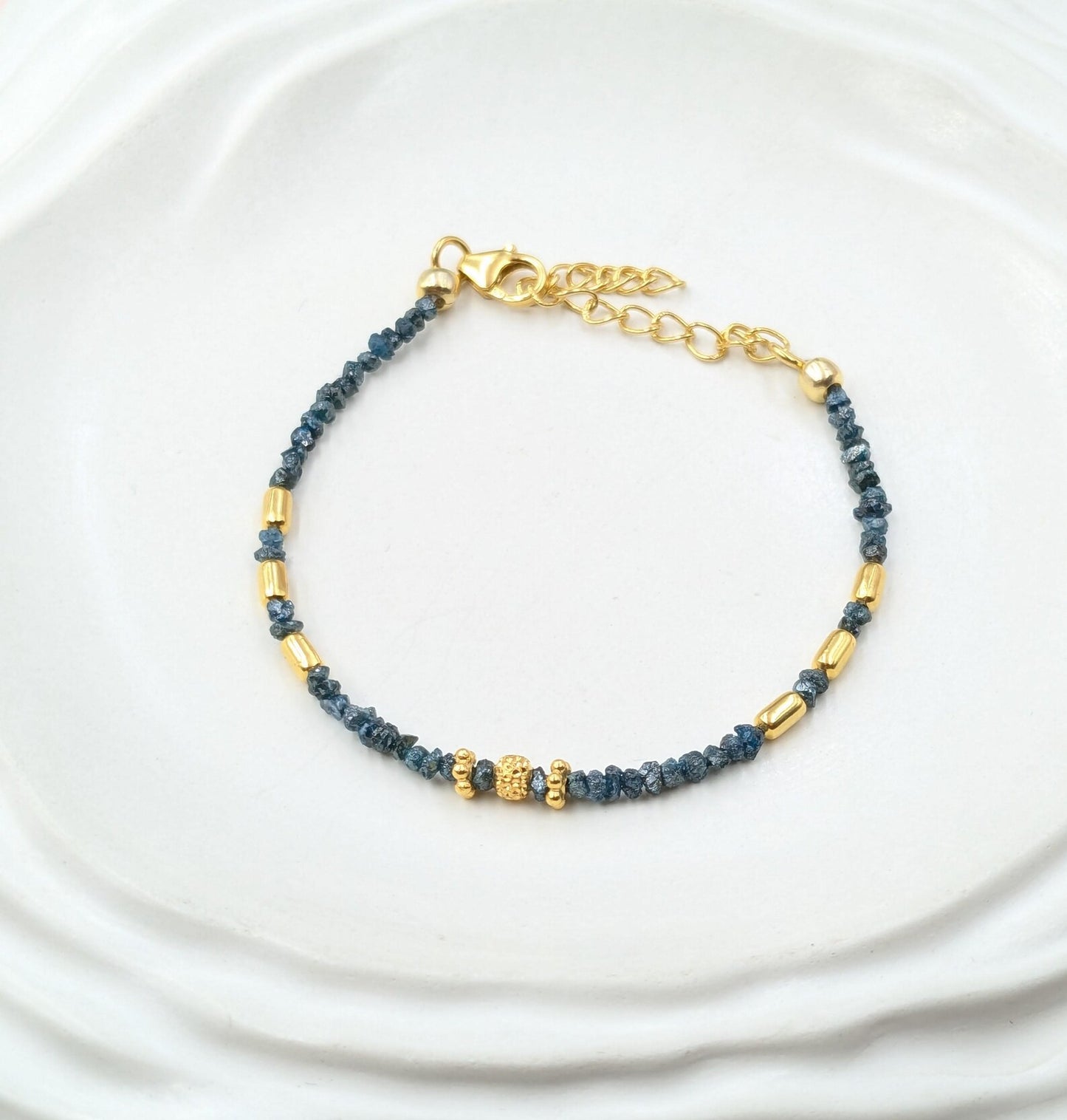 Blue Diamond Bracelet 18k Gold Filled Raw Rough Diamond Bracelet