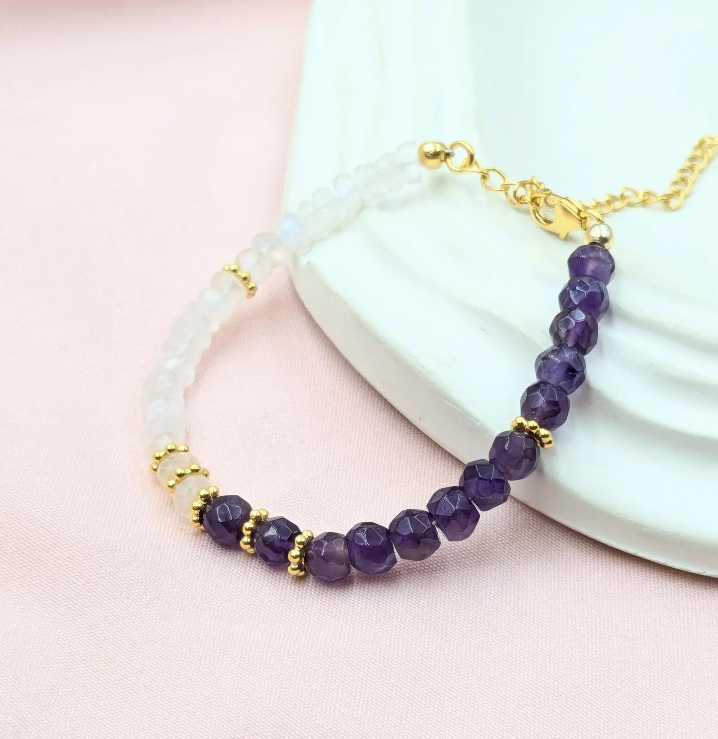 Amethyst & Rainbow Moonstone Bracelet
