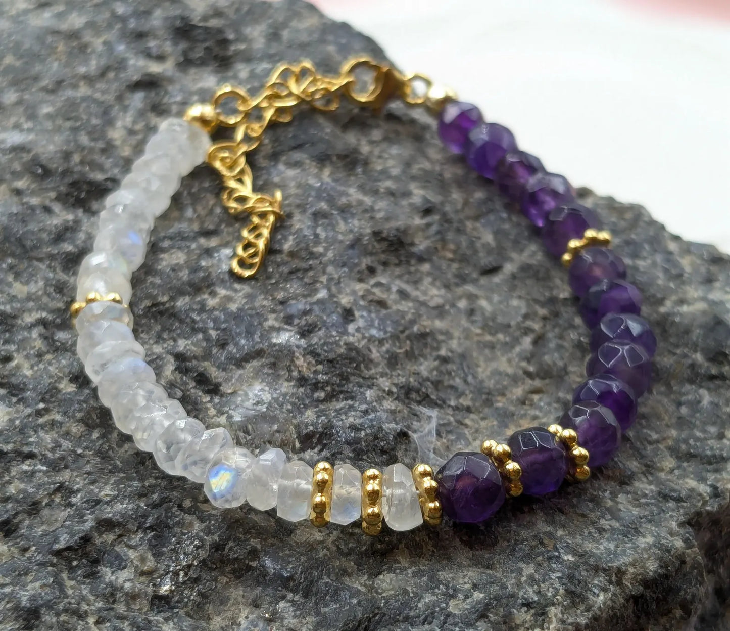 Amethyst & Rainbow Moonstone Bracelet