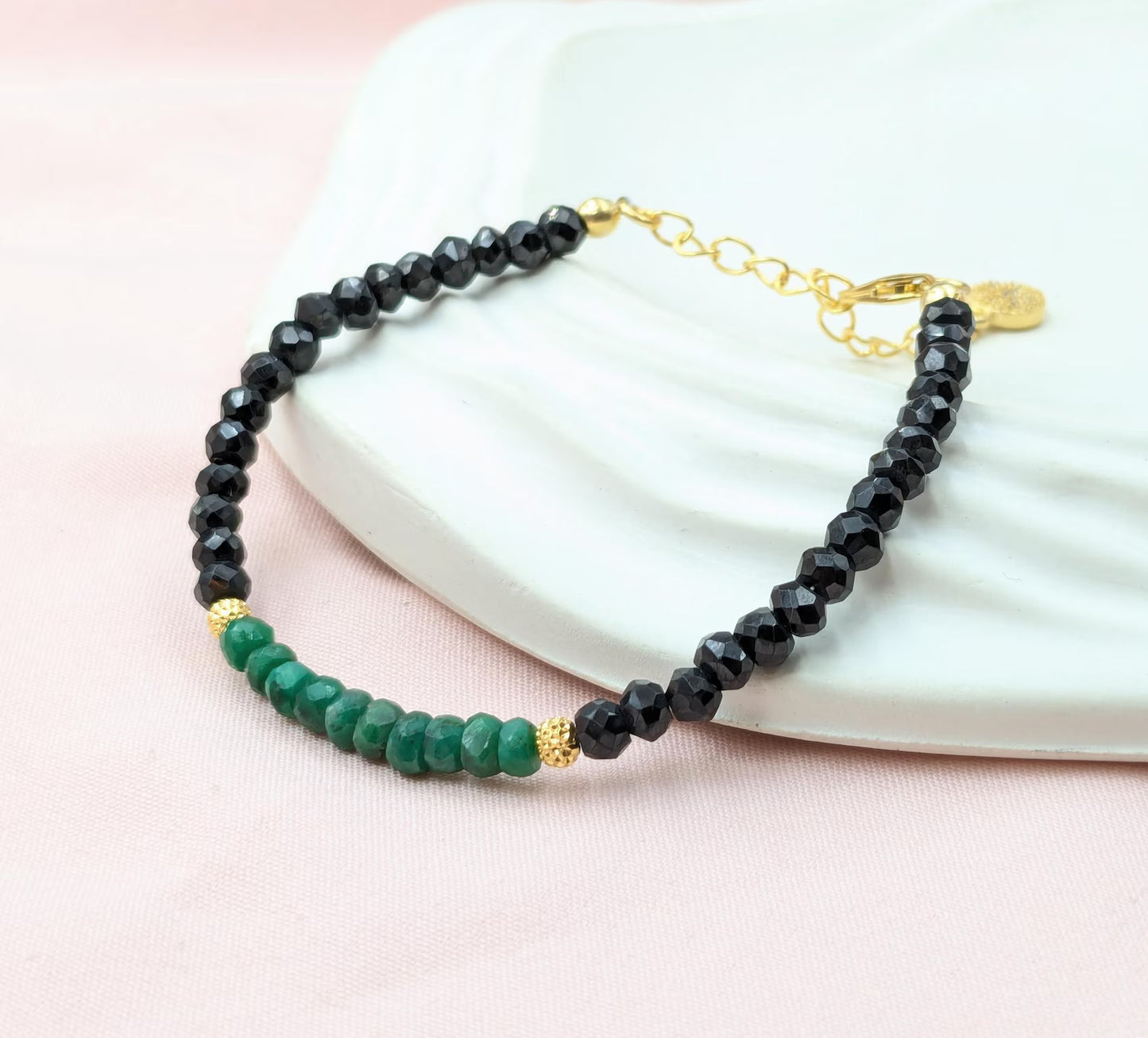 Black Spinel & Emerald Bracelet