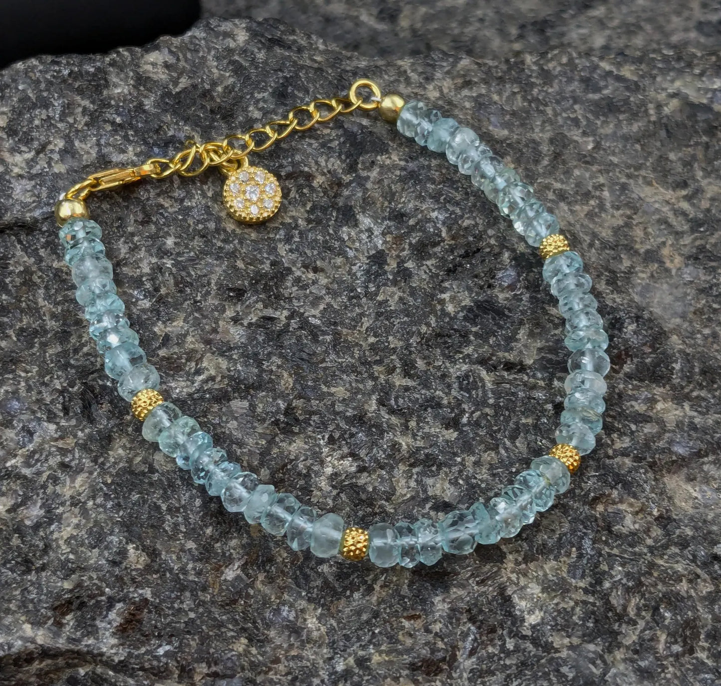 Aquamarine Bracelet 18K Gold Filled 925 Sterling Silver
