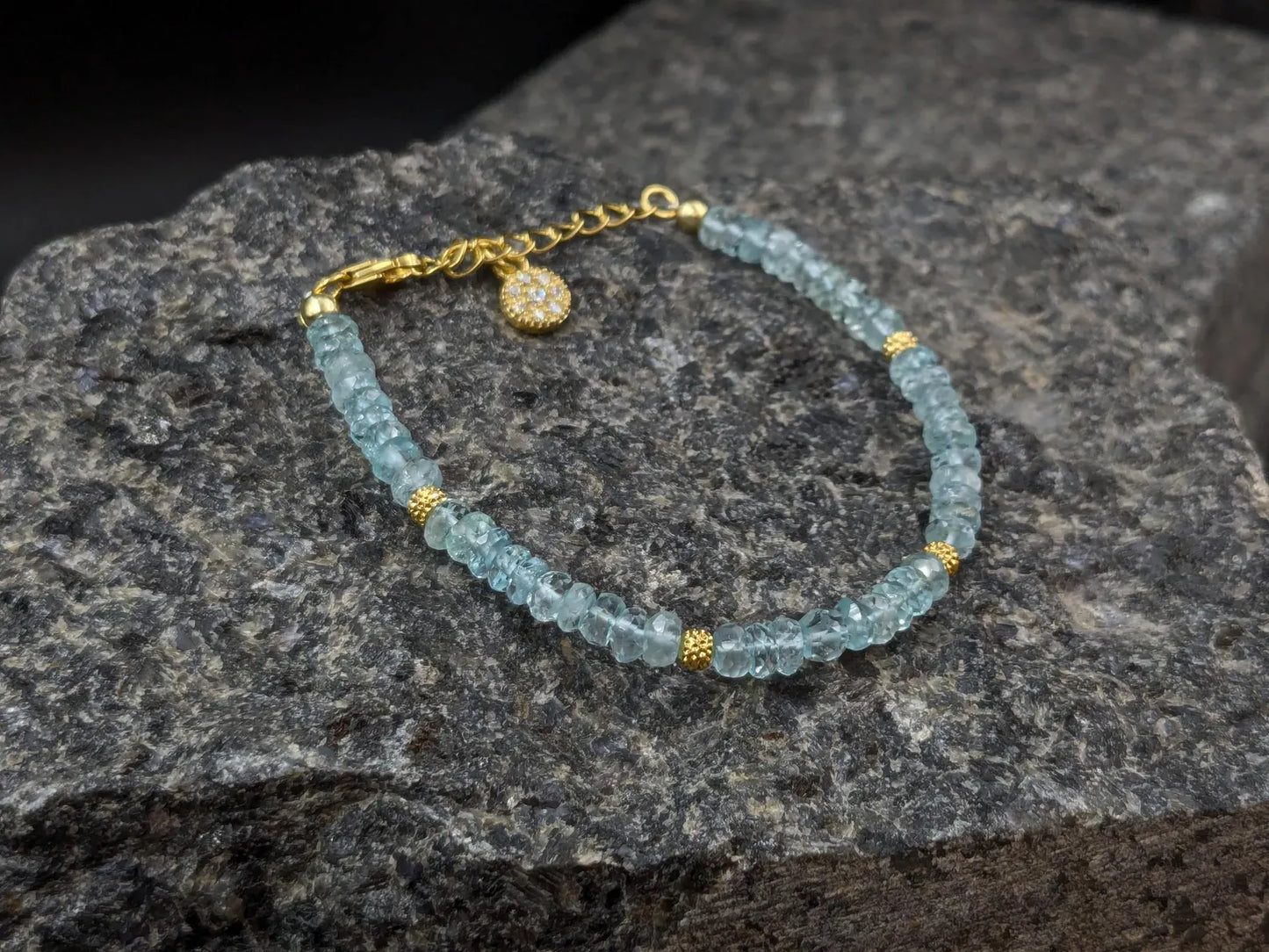 Aquamarine Bracelet 18K Gold Filled 925 Sterling Silver