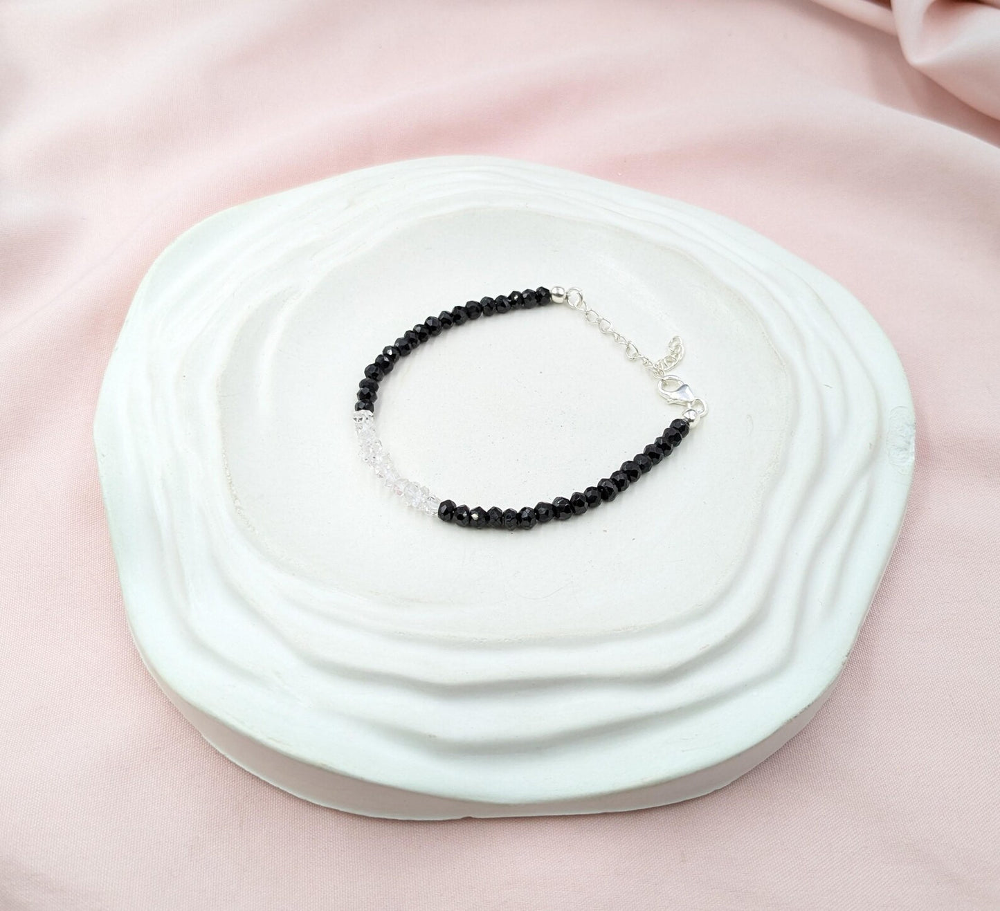 Black Spinel & Herkimer Diamond Bracelet
