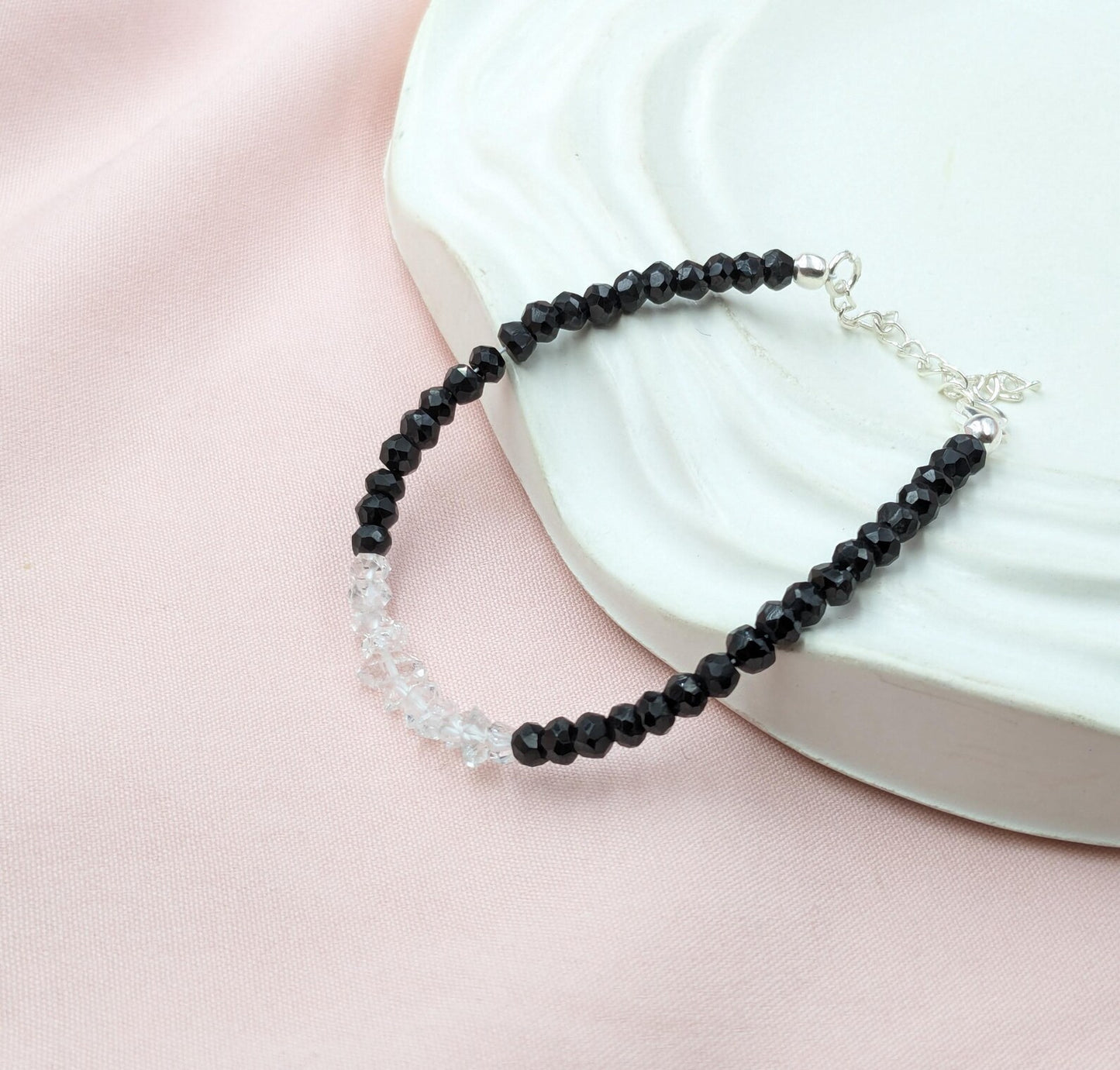 Black Spinel & Herkimer Diamond Bracelet