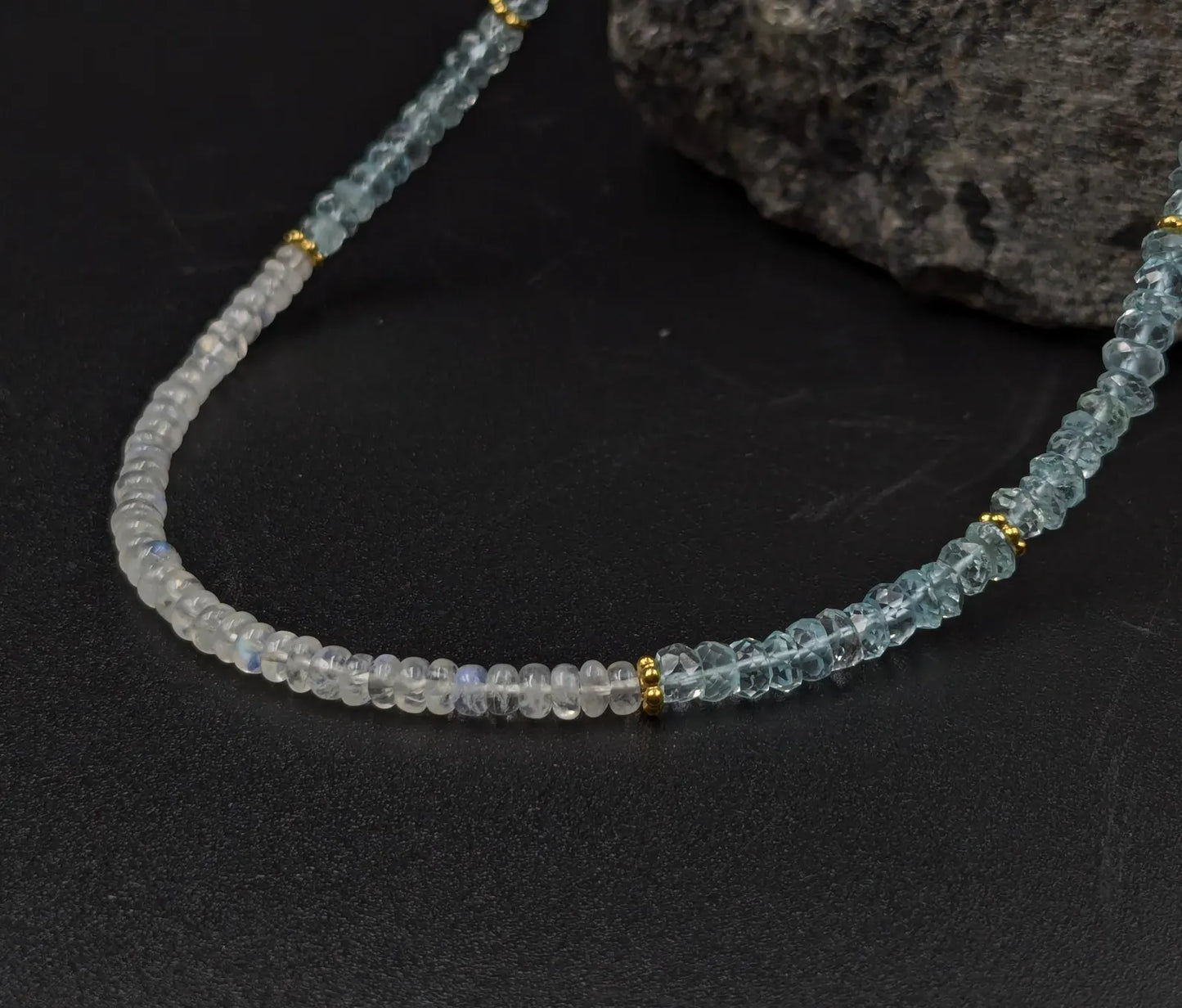 Aquamarine With Rainbow Moonstone Beaded Necklace