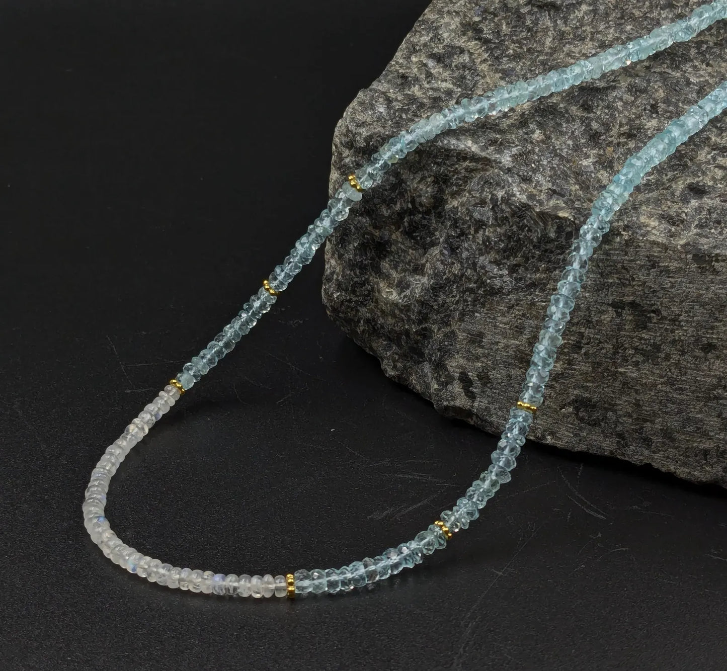 Aquamarine With Rainbow Moonstone Beaded Necklace