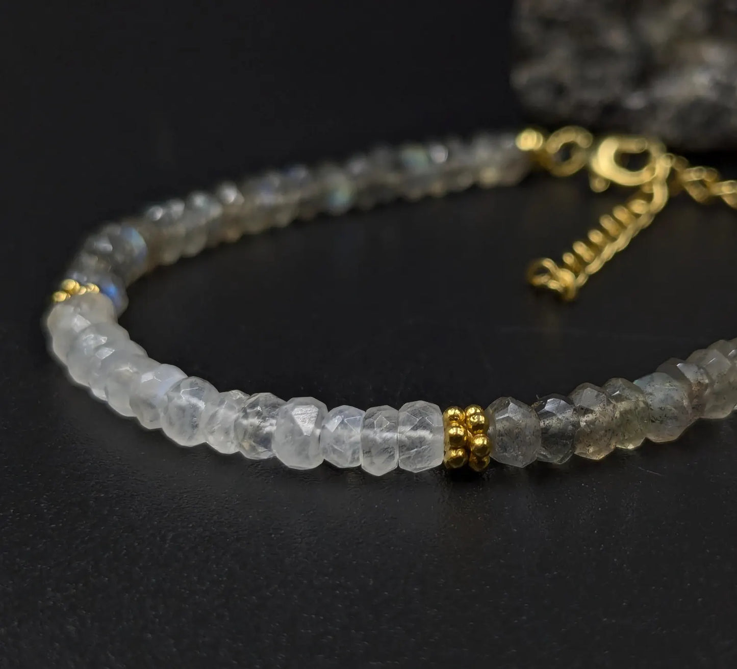 Blue Flash Labradorite & Moonstone 18K Gold Filled Bracelet
