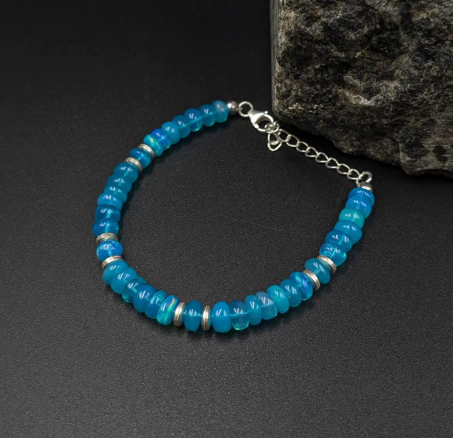 Paraiba Blue Ethiopian Opal Bracelet 925 Sterling Silver Bracelet