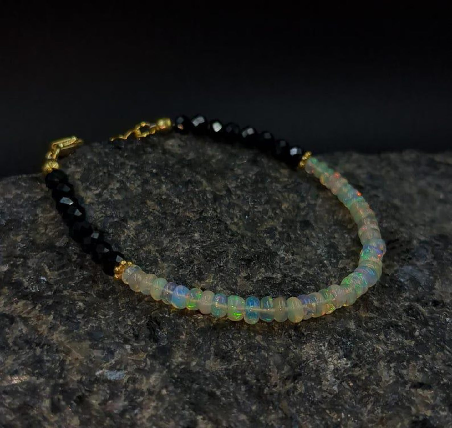 Ethiopian Opal & Black Spinel Bracelet