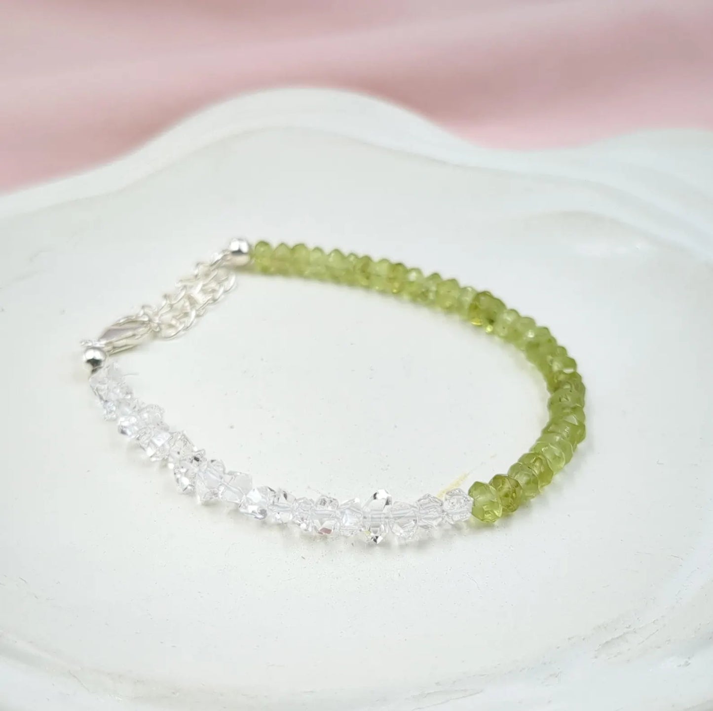 Peridot Gemstone & Herkimer Diamond Bracelet