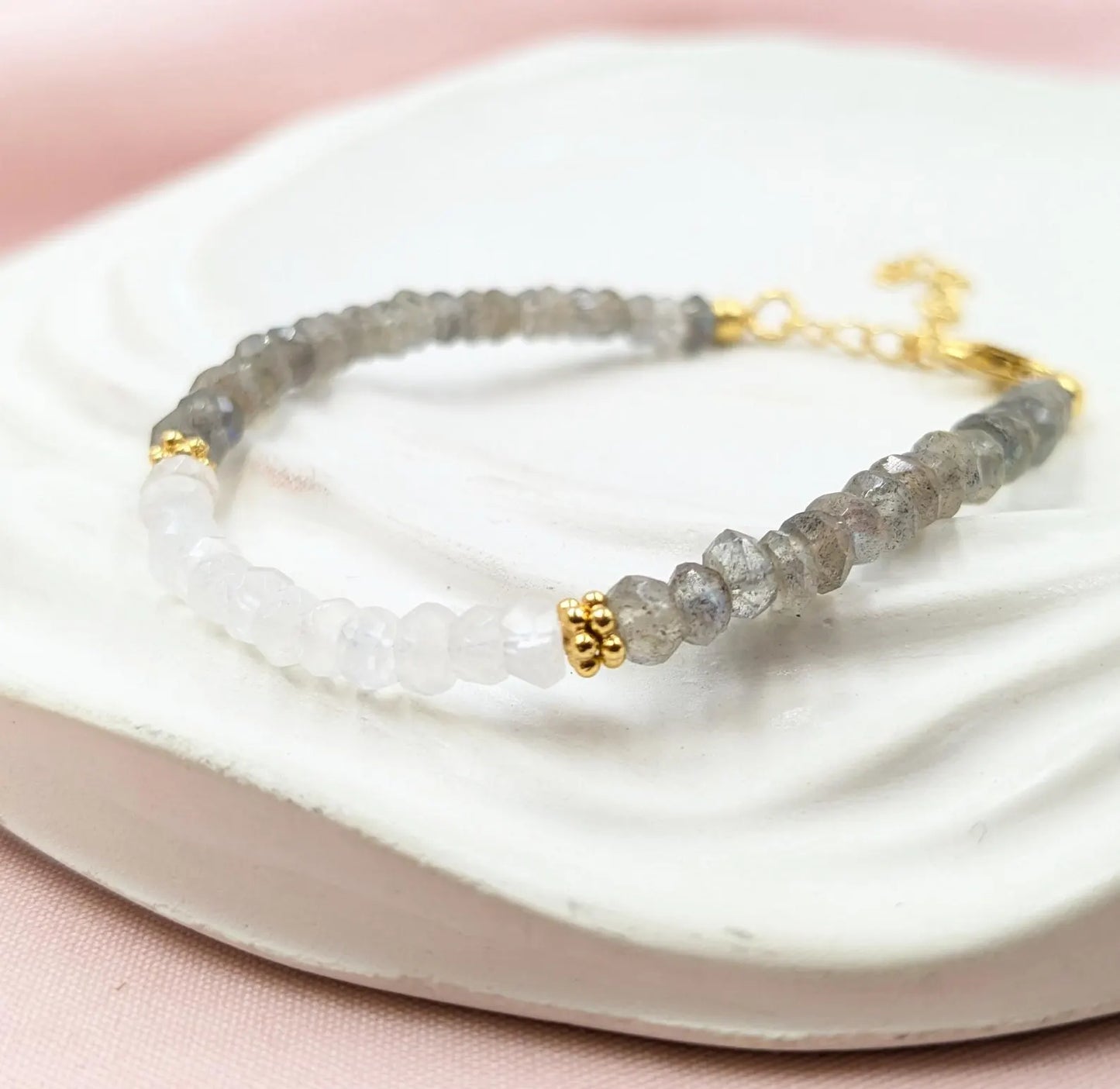 Blue Flash Labradorite & Moonstone 18K Gold Filled Bracelet