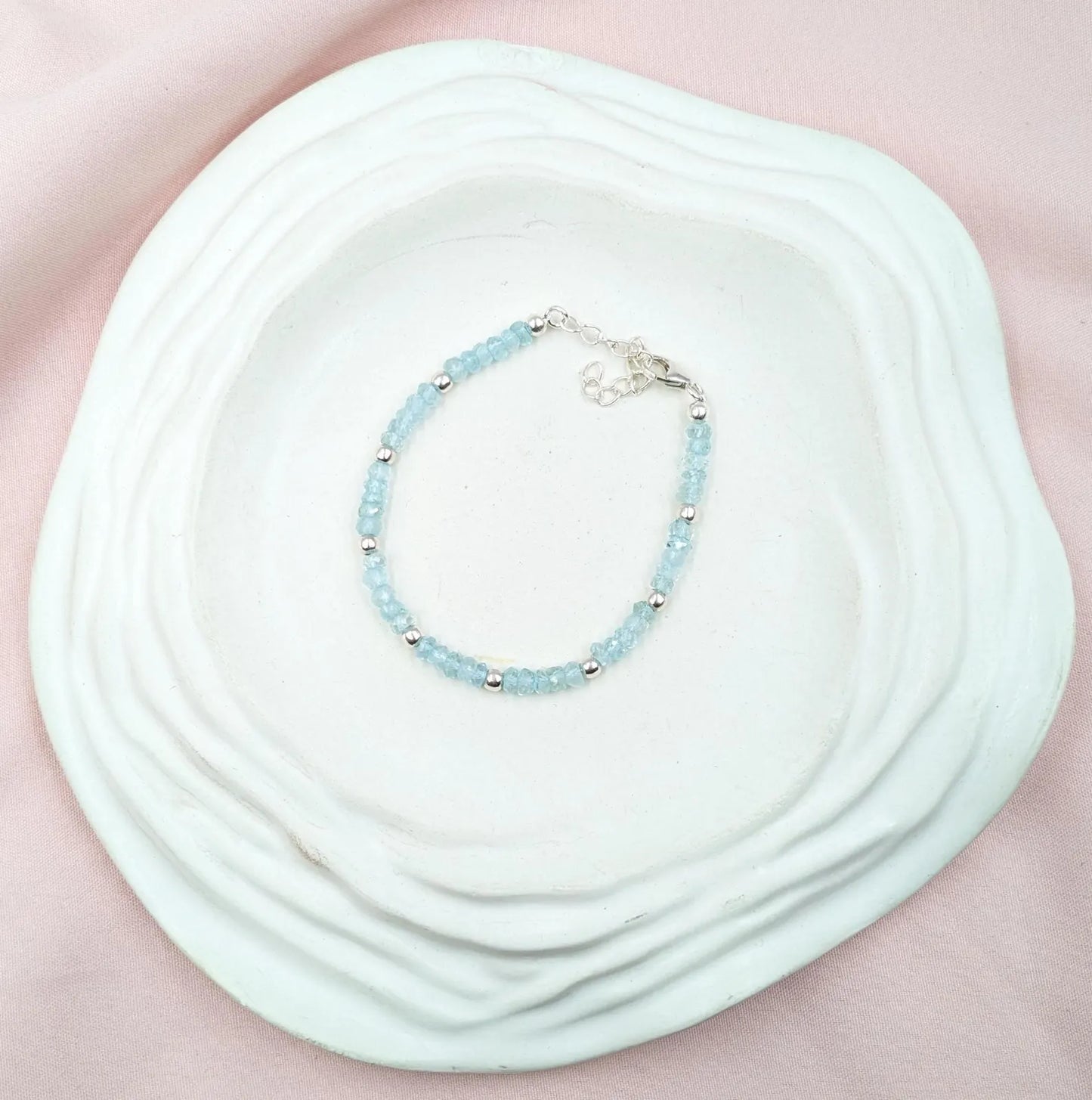 Blue Aquamarine Bracelet 925 Sterling Silver Jewelry