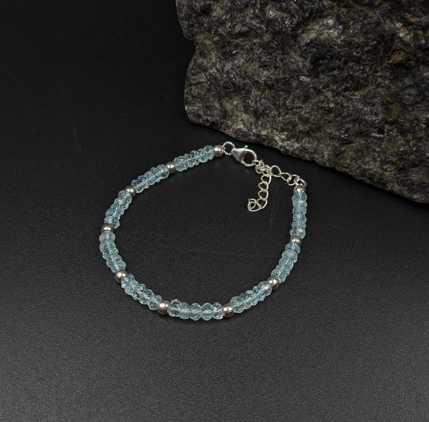 Blue Aquamarine Bracelet 925 Sterling Silver Jewelry