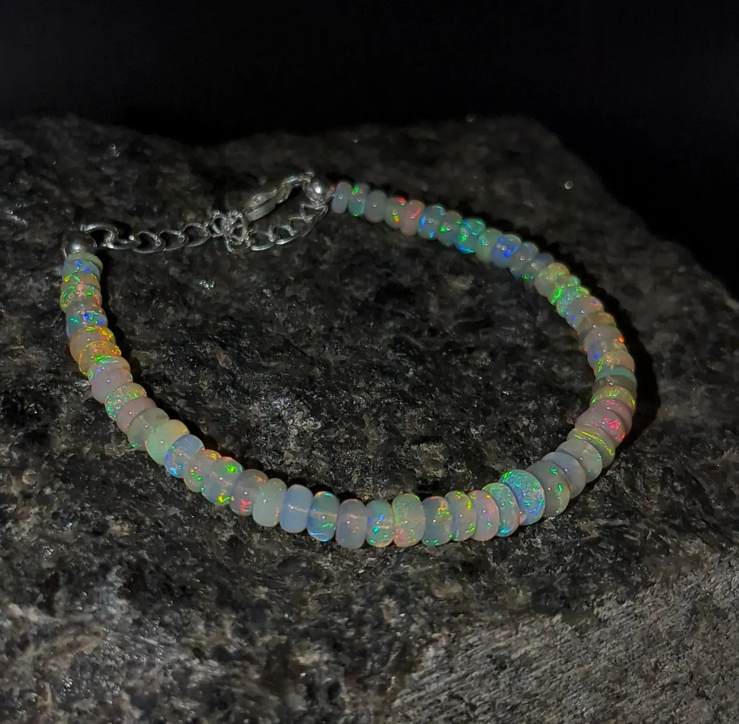 AAA+ Ethiopian Opal Bracelet Fire Opal Bead 925 Sterling Silver Bracelet
