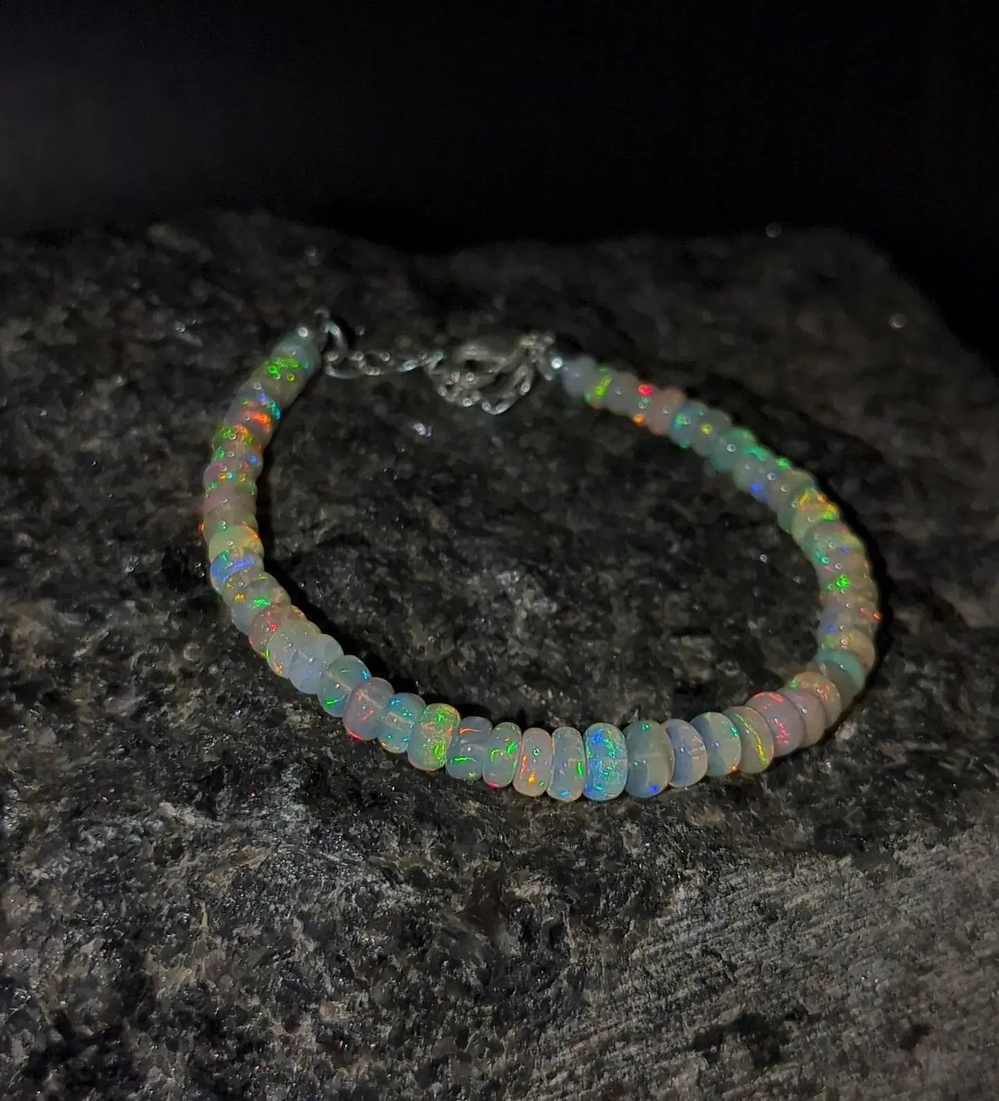 AAA+ Ethiopian Opal Bracelet Fire Opal Bead 925 Sterling Silver Bracelet