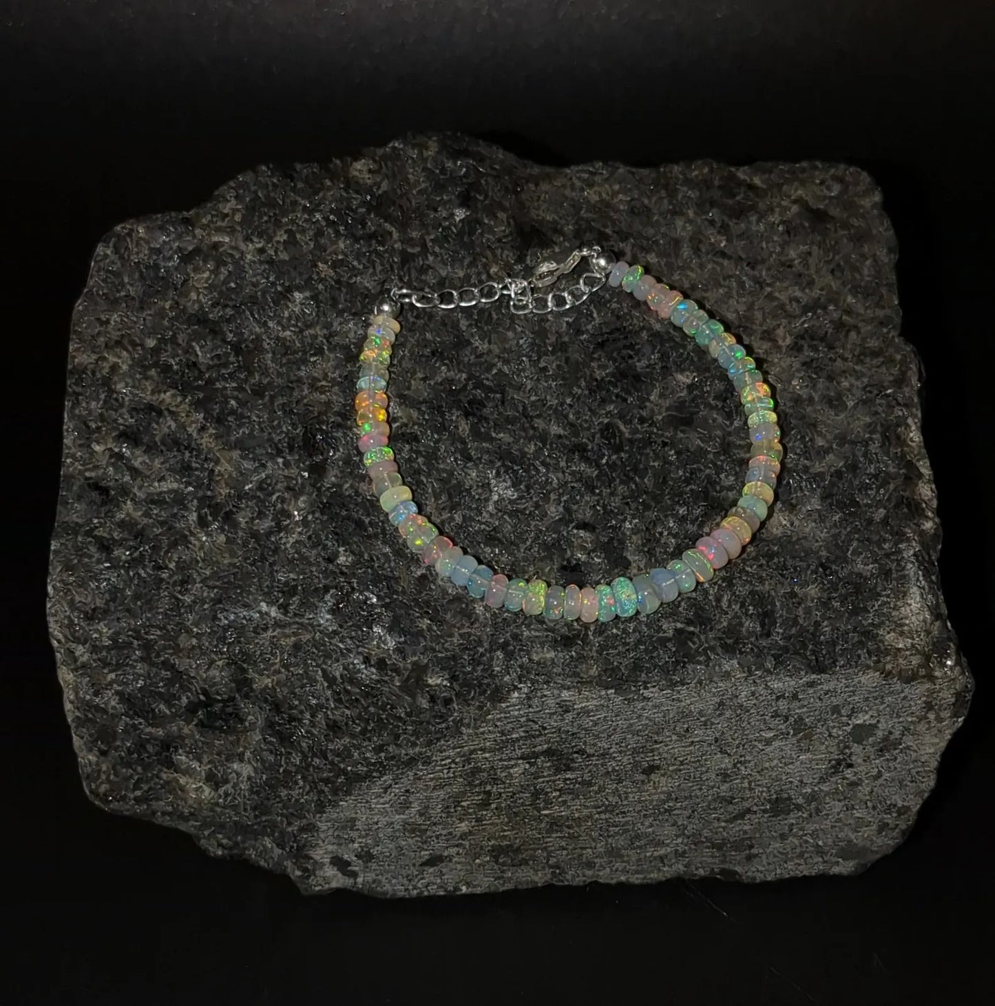 AAA+ Ethiopian Opal Bracelet Fire Opal Bead 925 Sterling Silver Bracelet