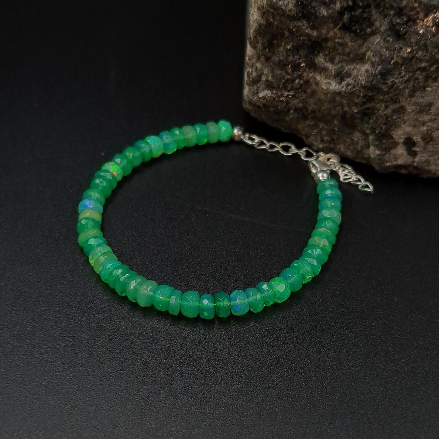 Green Ethiopian Opal Bracelet 925 Sterling Silver Bracelet