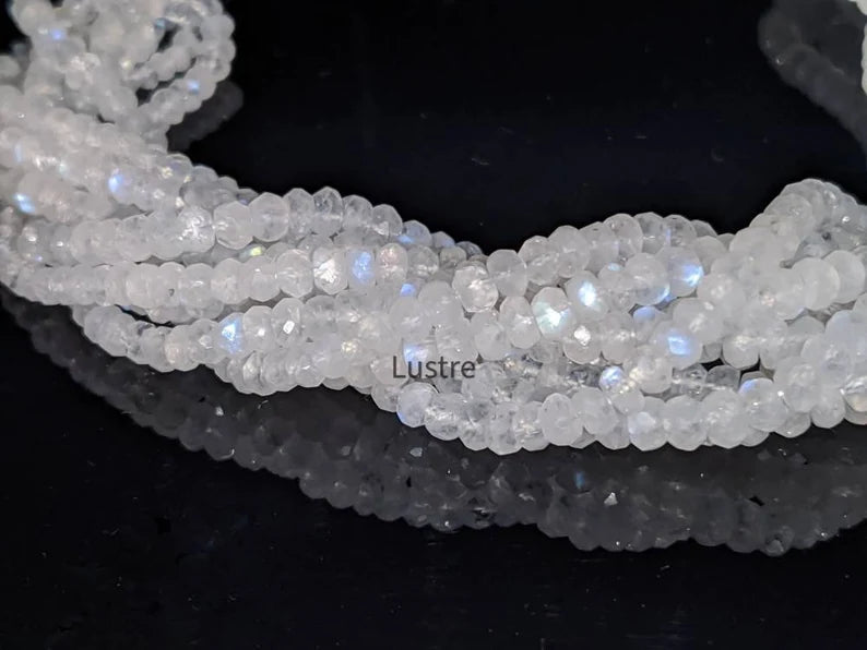 Moonstone Faceted Rondelle Beads 5 mm Natural Blue Flashy 15 inch Strands