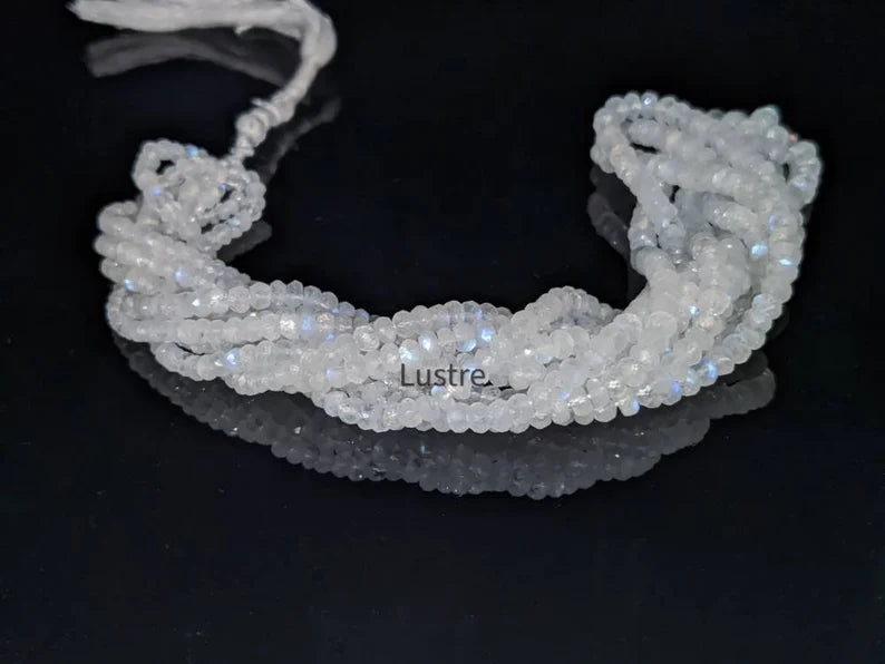 Moonstone Faceted Rondelle Beads 5 mm Natural Blue Flashy 15 inch Strands