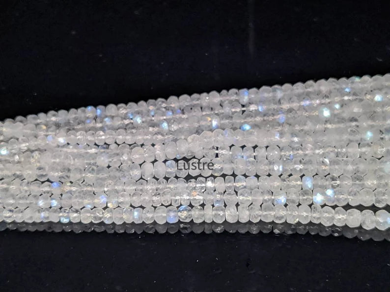 Moonstone Faceted Rondelle Beads 5 mm Natural Blue Flashy 15 inch Strands