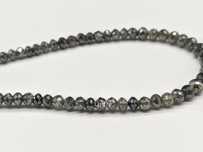 Dark Gray Round Diamond Bead 2.5 - 3.5 mm Natural Dark Grey Faceted Diamond Beads