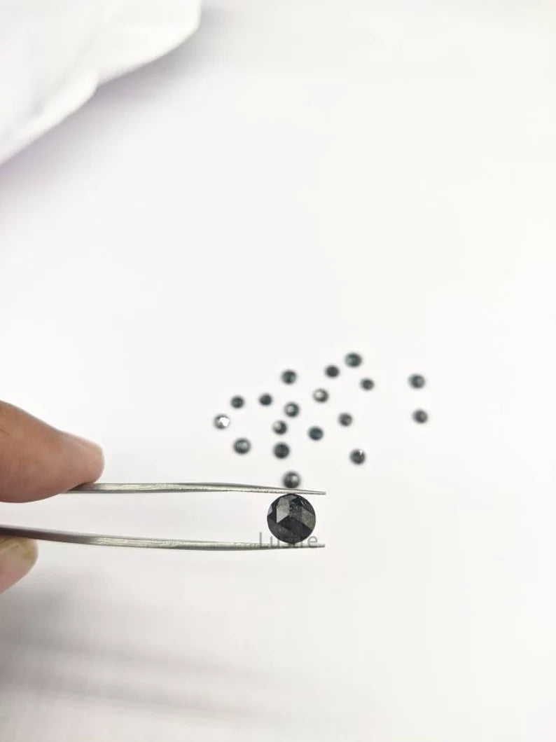Black Rose Cut Diamond Cabochon Loose 2,5 mm Faceted Diamond Raw Rough Diamond