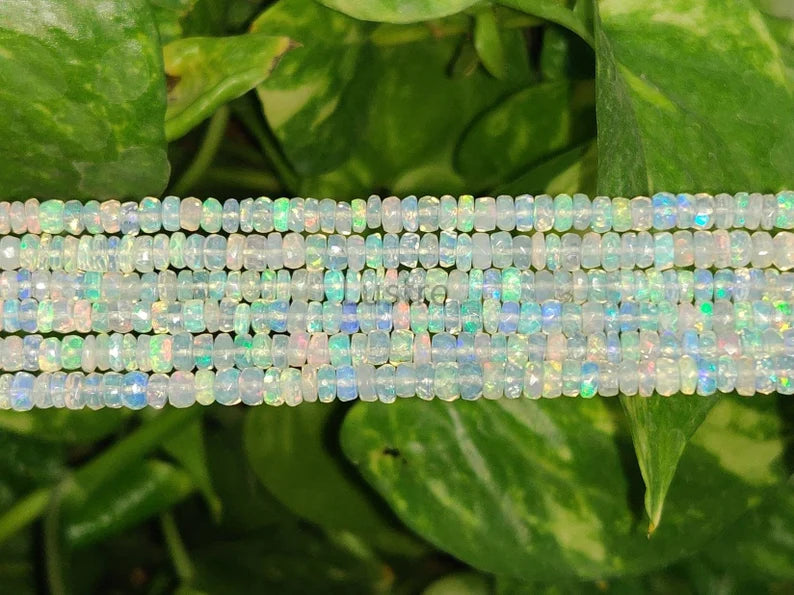 Excellent Flashy Ethiopian Opal Faceted Rondelle Bead 100% Natural Fire Opal Bead Ethiopia Opal Bead