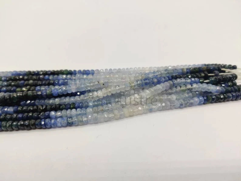 Blue Sapphires Ombre Sapphire Faceted 4 - 5 mm Rondelle Shaded Beads For Jewelry Making