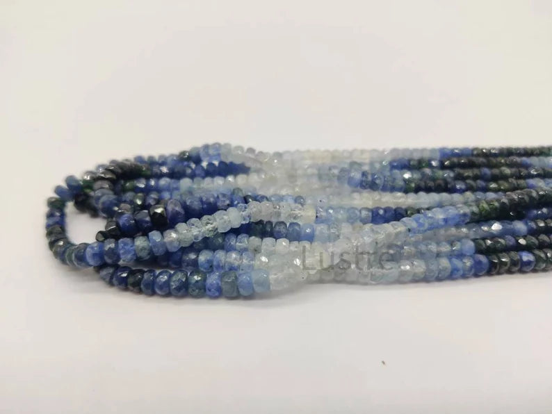Blue Sapphires Ombre Sapphire Faceted 4 - 5 mm Rondelle Shaded Beads For Jewelry Making