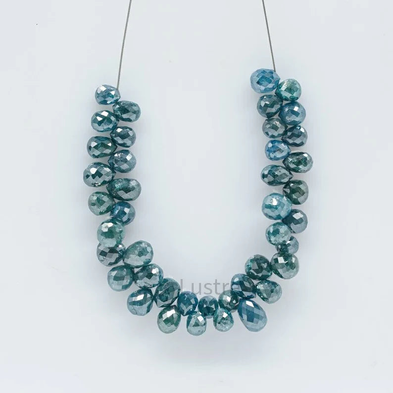 Blue Diamond Faceted Briolette 16 inch Natural Sparkling Tear Drops Diamond Beads