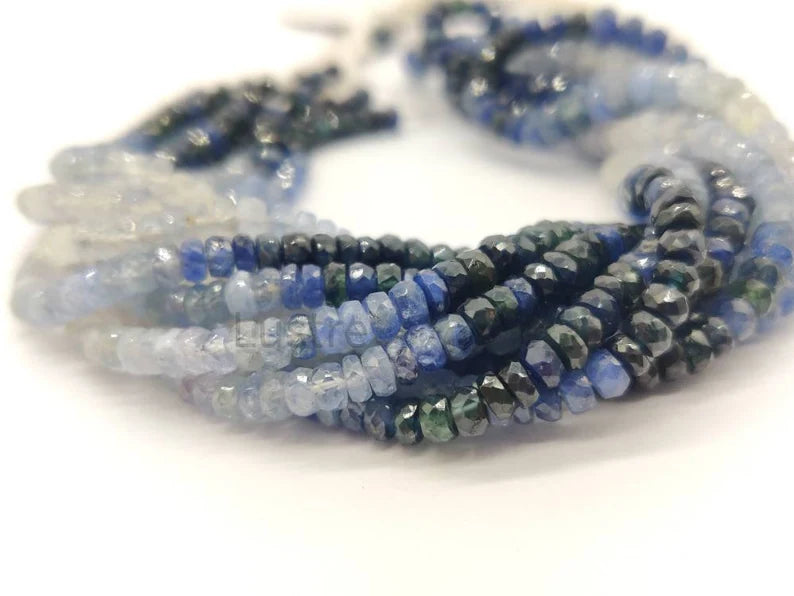 Blue Sapphires Ombre Sapphire Faceted 4 - 5 mm Rondelle Shaded Beads For Jewelry Making