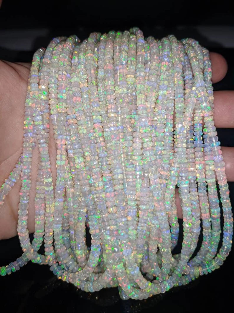 AAA+ Flashy Ethiopian Opal Faceted Rondelle Beads 100% Natural ethiopia Opal bead ethiopia fire opal bead