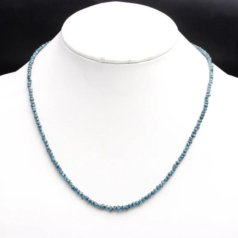 Blue Diamond Natural Blue Raw Rough 3.5 - 4.5 mm Beaded 16 Inches Necklace