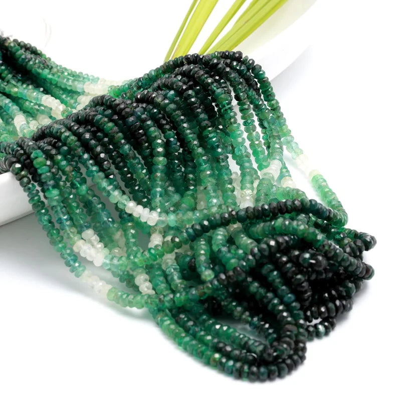 Zambian Emerald Faceted Rondelle Beads 3 - 4 mm Shaded Emerald Beads For Jewelry Making