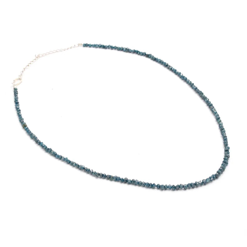 Blue Diamond Natural Blue Raw Rough 3.5 - 4.5 mm Beaded 16 Inches Necklace
