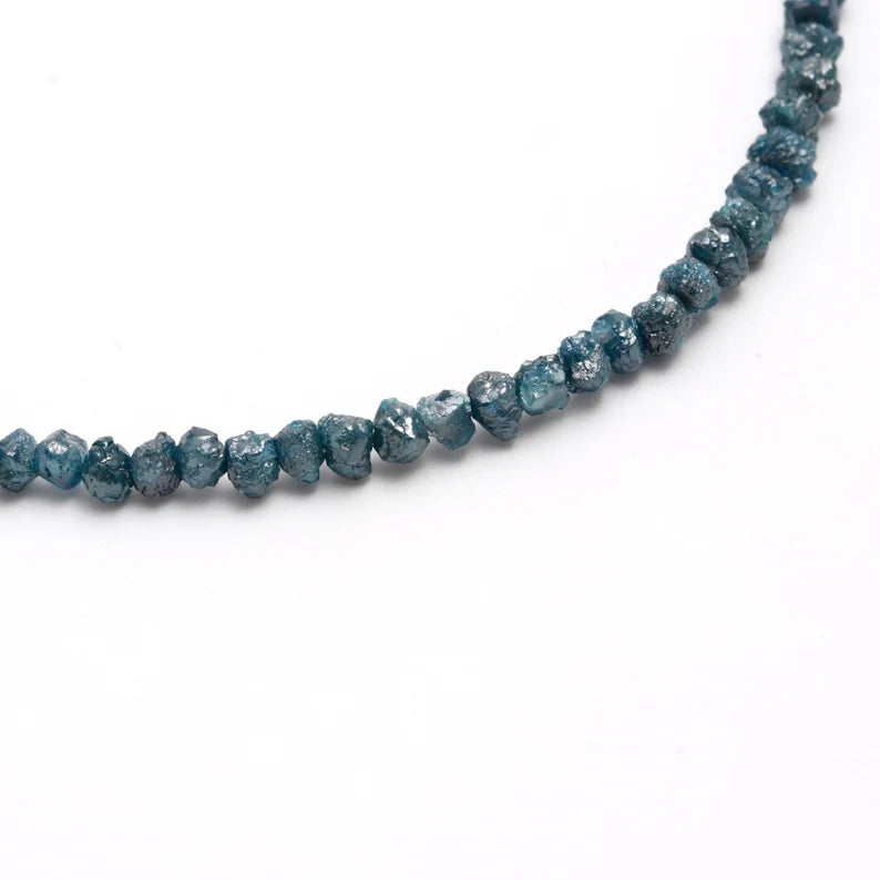 Blue Diamond Natural Blue Raw Rough 3.5 - 4.5 mm Beaded 16 Inches Necklace