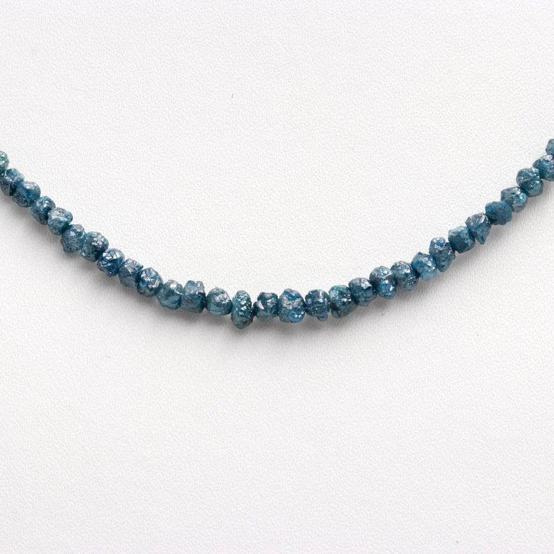 Blue Diamond Natural Blue Raw Rough 3.5 - 4.5 mm Beaded 16 Inches Necklace