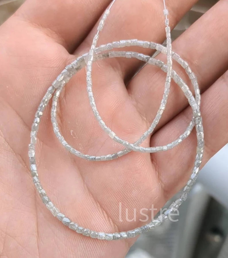Excellent White Diamond Faceted Tube 1.5 - 2.5 mm Natural Tube Shape Bead Strand