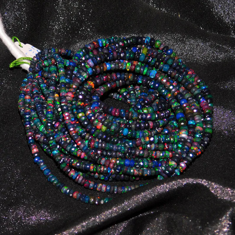 Black Opal Roundel Bead 100% Natural Ethiopian Black Opal Bead Fire Ethiopia Opal Bead