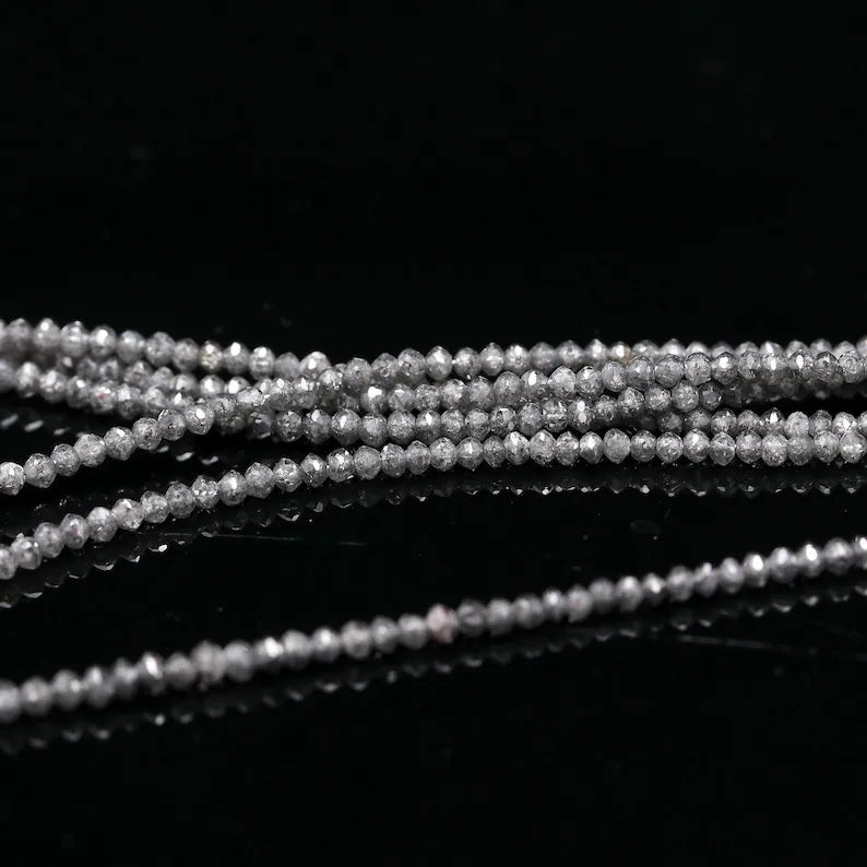 Dark Gray Diamond Beads AAA+ Natural Grey Faceted Rondelle Diamond Beads