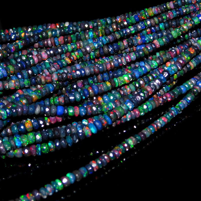 Black Opal Roundel Bead 100% Natural Ethiopian Black Opal Bead Fire Ethiopia Opal Bead