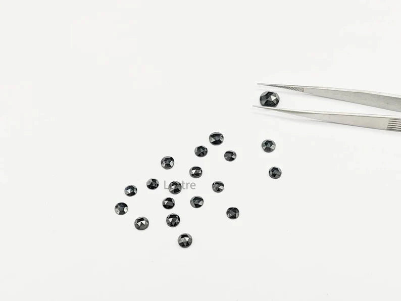 Black Rose Cut Diamond Cabochon Loose 2,5 mm Faceted Diamond Raw Rough Diamond