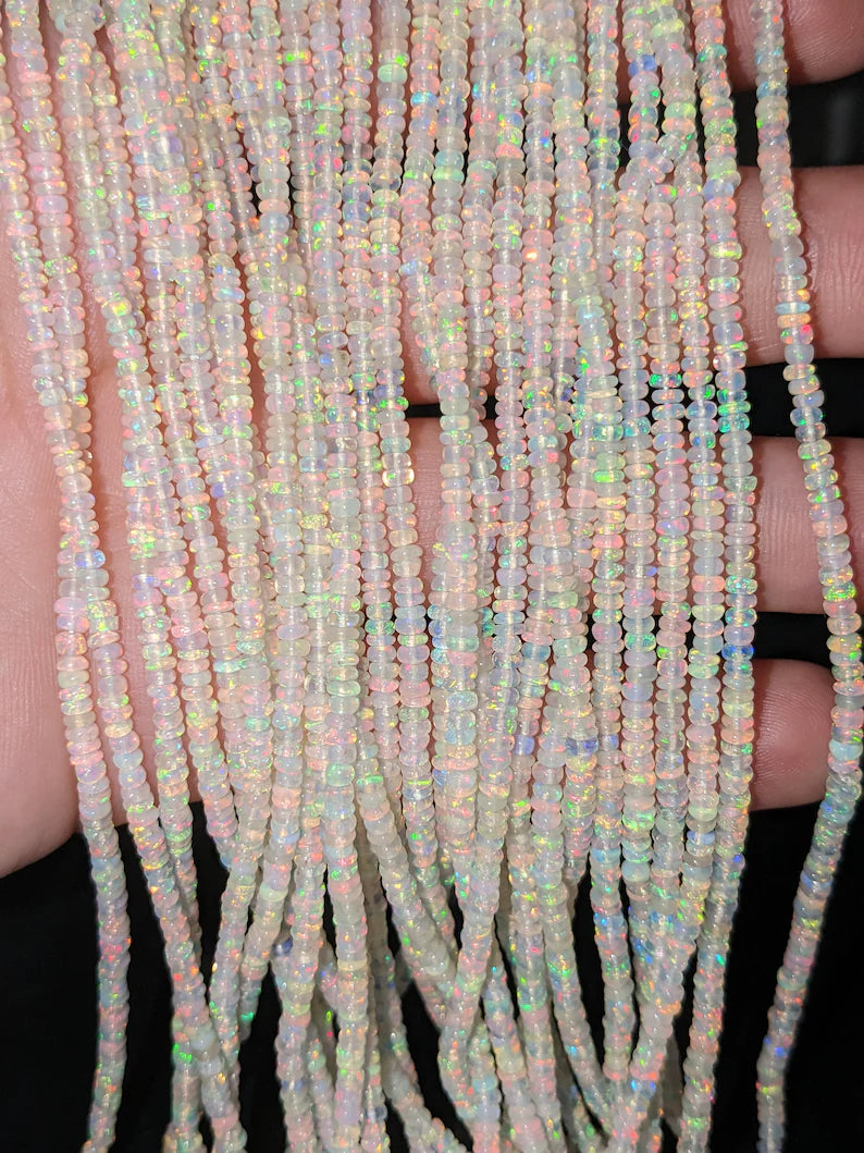 Ethiopian Opal Beads Fire Opal Smooth 3 - 4 mm Rondelle Welo Plain Beads