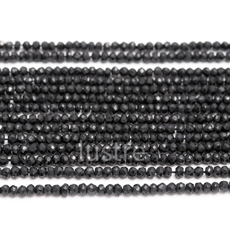 Black Spinel Faceted Rondelle 4 mm Natural Gemstone Bead lustrein For Jewelry