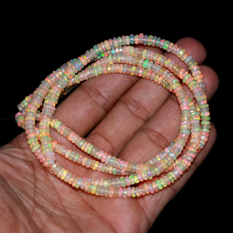Ethiopian Opal Faceted Rondelle Beads AAA+ Quality Fire Opal Bead Ethiopia Opal Bead